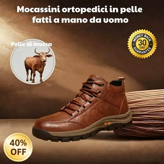(🎁Offerta a tempo limitato) Scarpe in morbida e comoda pelle di vitello italiana 🐂 Cucite a mano, impermeabili e antiscivolo ✅ Supporto per l'arco plantare: camminata confortevole