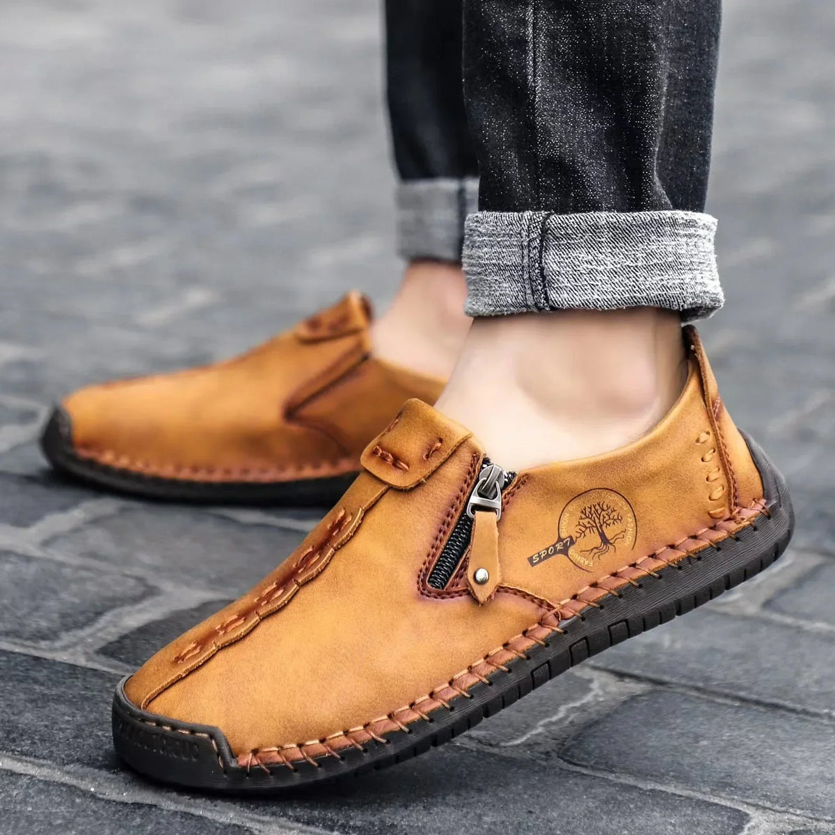 🐂 Scarpe da uomo in pelle di vitello, prodotte in Australia 👞 Cucite a mano, facili da indossare e da togliere ✅ Sostegno dell'arco plantare, sollievo dal dolore – camminata confortevole